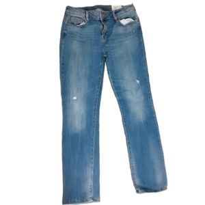 Straight leg blue jeans slightly distressed